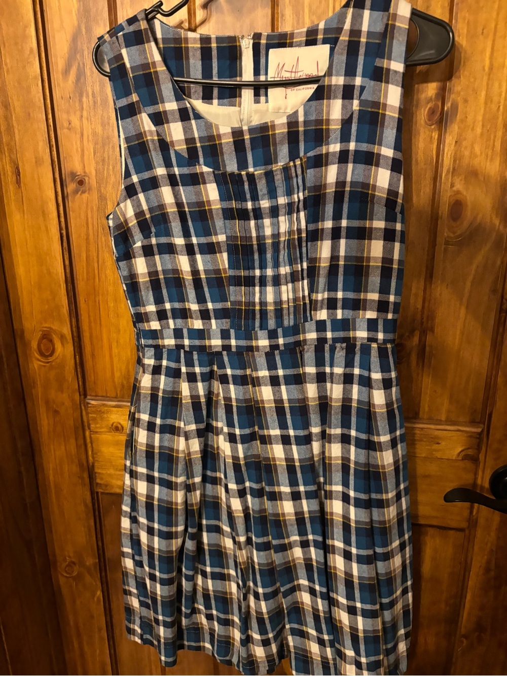 Sleeveless Plaid A-Line Dress in Blue and White by